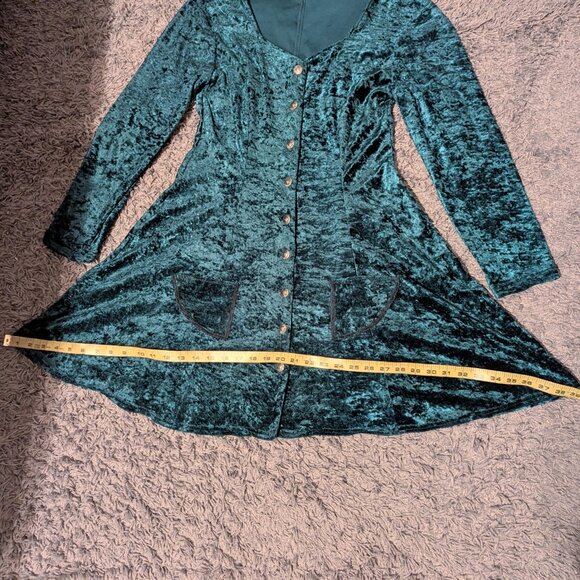 Vintage Emerald Green Crushed Velvet Skater Babydoll Fit Flare Dress Whimsigoth - Picture 13 of 13